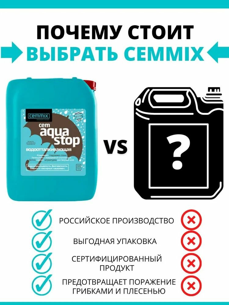 Комплексное влагоотталкивающее средство для обработки поверхностей CemAquaStop 5л — фото 1