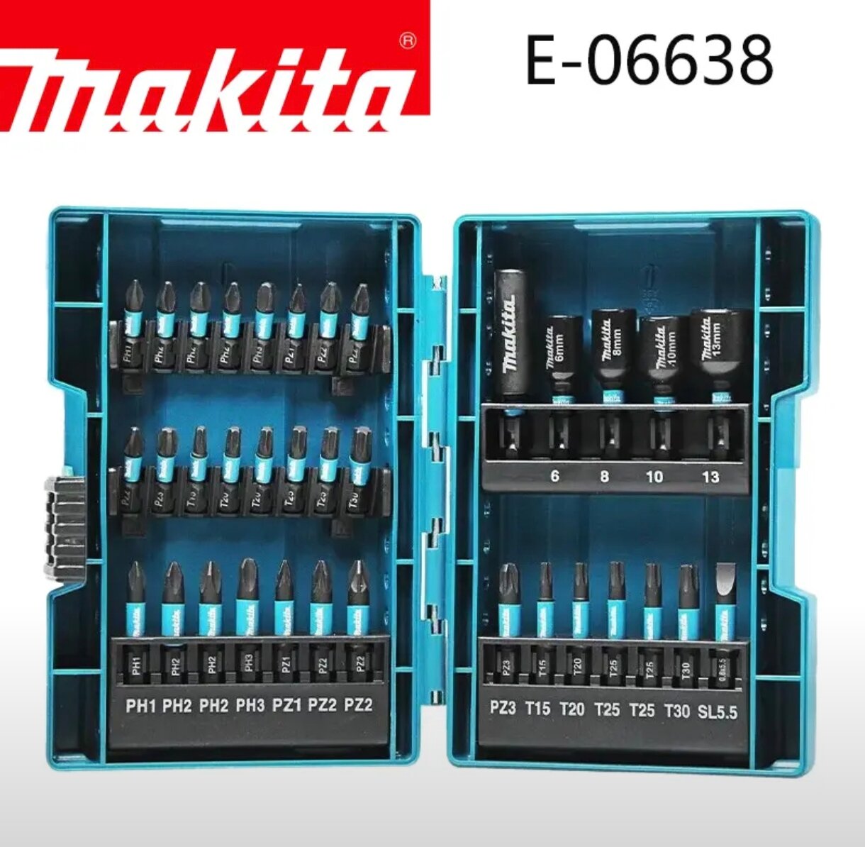 Набор бит и насадок Makita E-06638, с магнитным держателем бит,35шт.