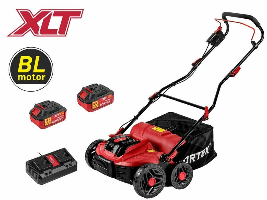 Аккум. аэратор-скарификатор WORTEX CAE 3736 ALL1 XLT SET бесщёт. двиг, 18В+18В, шир. 37 см (2 4Ач акб, зу, вал для аэрации, вал для скарификации, 5 рег. высоты, 45 л травосборник)