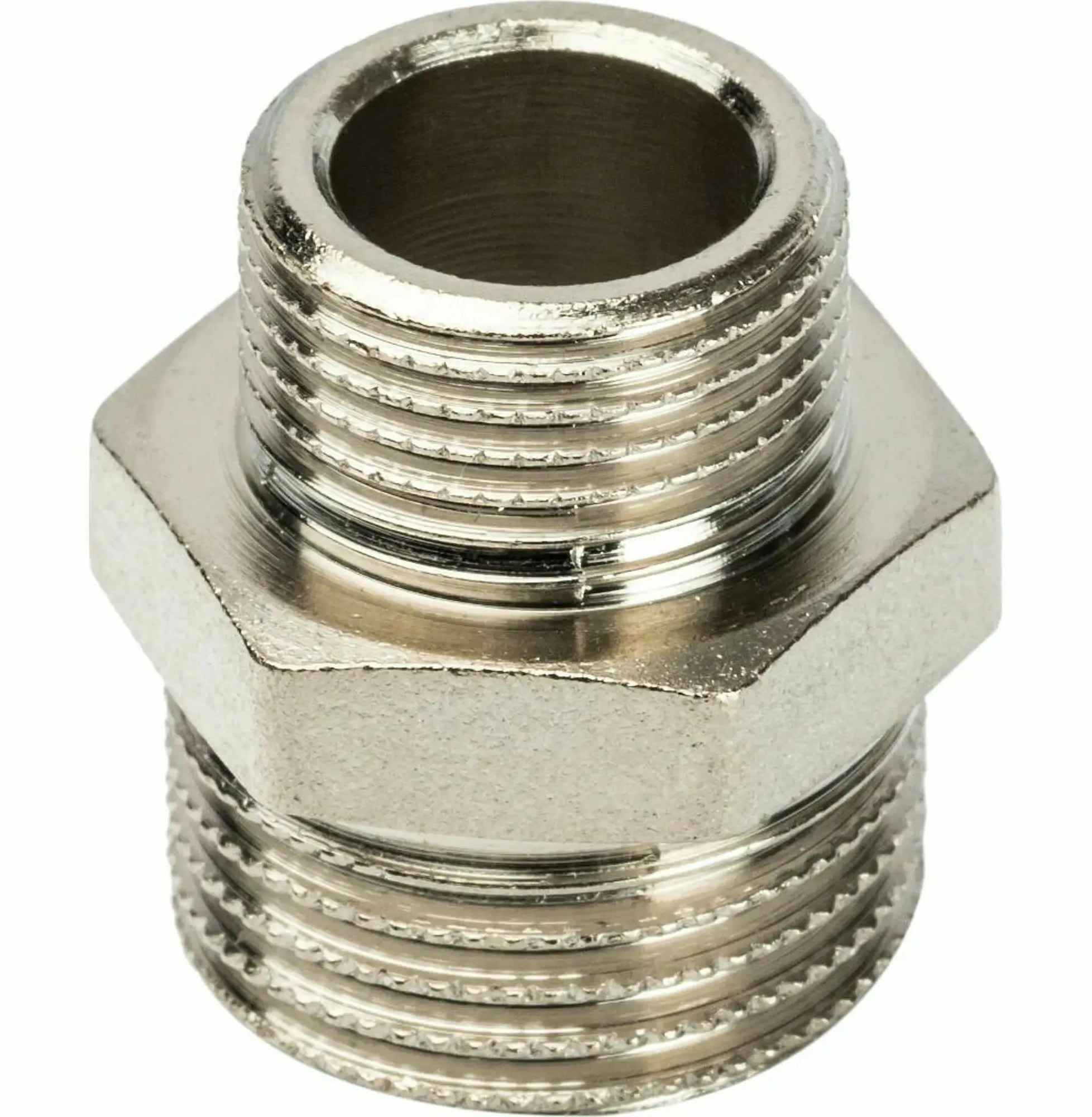 Ниппель переходной латунь никелированная 3/4"х1/2" наружная-наружная резьба, Lavita