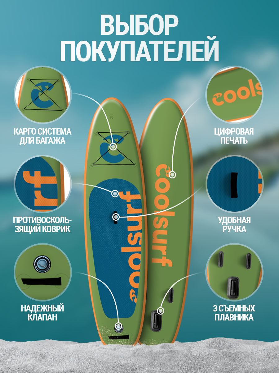 Сапборд надувной Coolsurf "Наоми", sup board двухслойный, доска для плавания, 320см, для новичков и профессионалов — фото 1