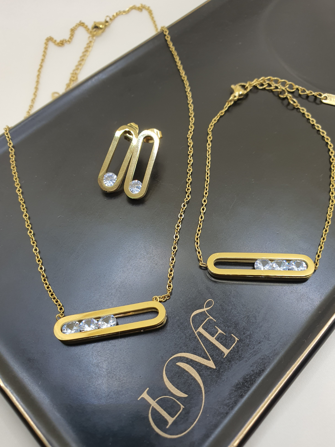 Комплект бижутерии: браслет, серьги, цепь, колье, кристаллы Swarovski, металл, размер кольца: безразмерное, размер браслета 15 см, размер колье/цепочки 30 см, золотистый