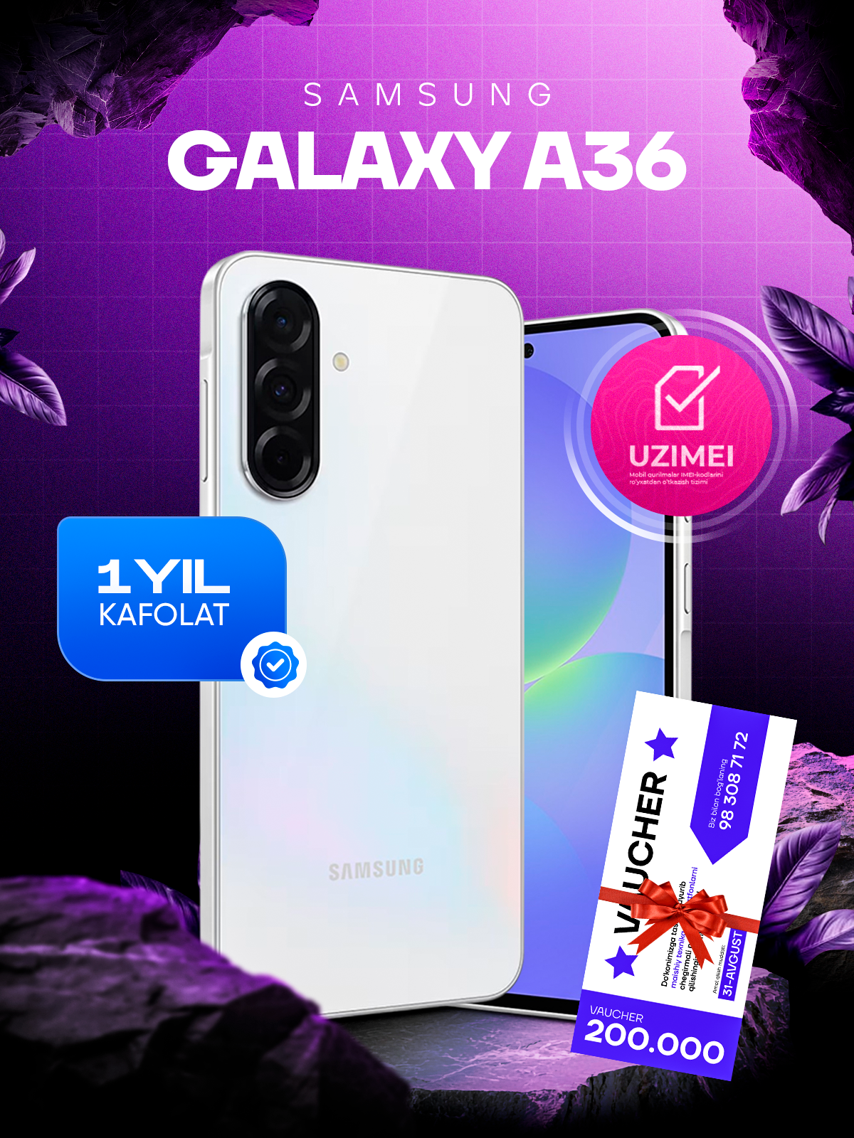 Smartfon Samsung Galaxy A36 5G, Nano + eSIM, NFC, 120 Gts Super AMOLED, Snapdragon 6 Gen 3
