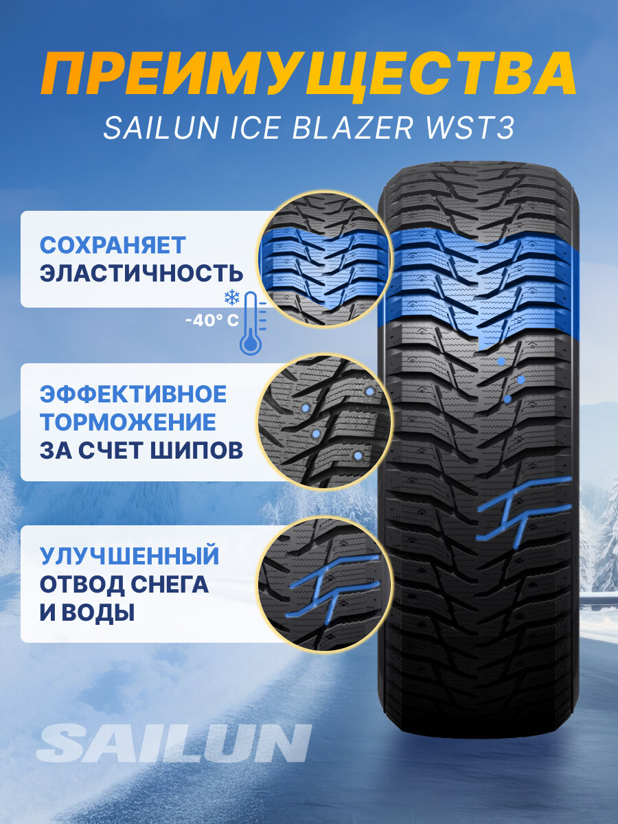Шины зимние 185/60R14 82T Sailun Ice Blazer WST3 для легкового авто — фото 1