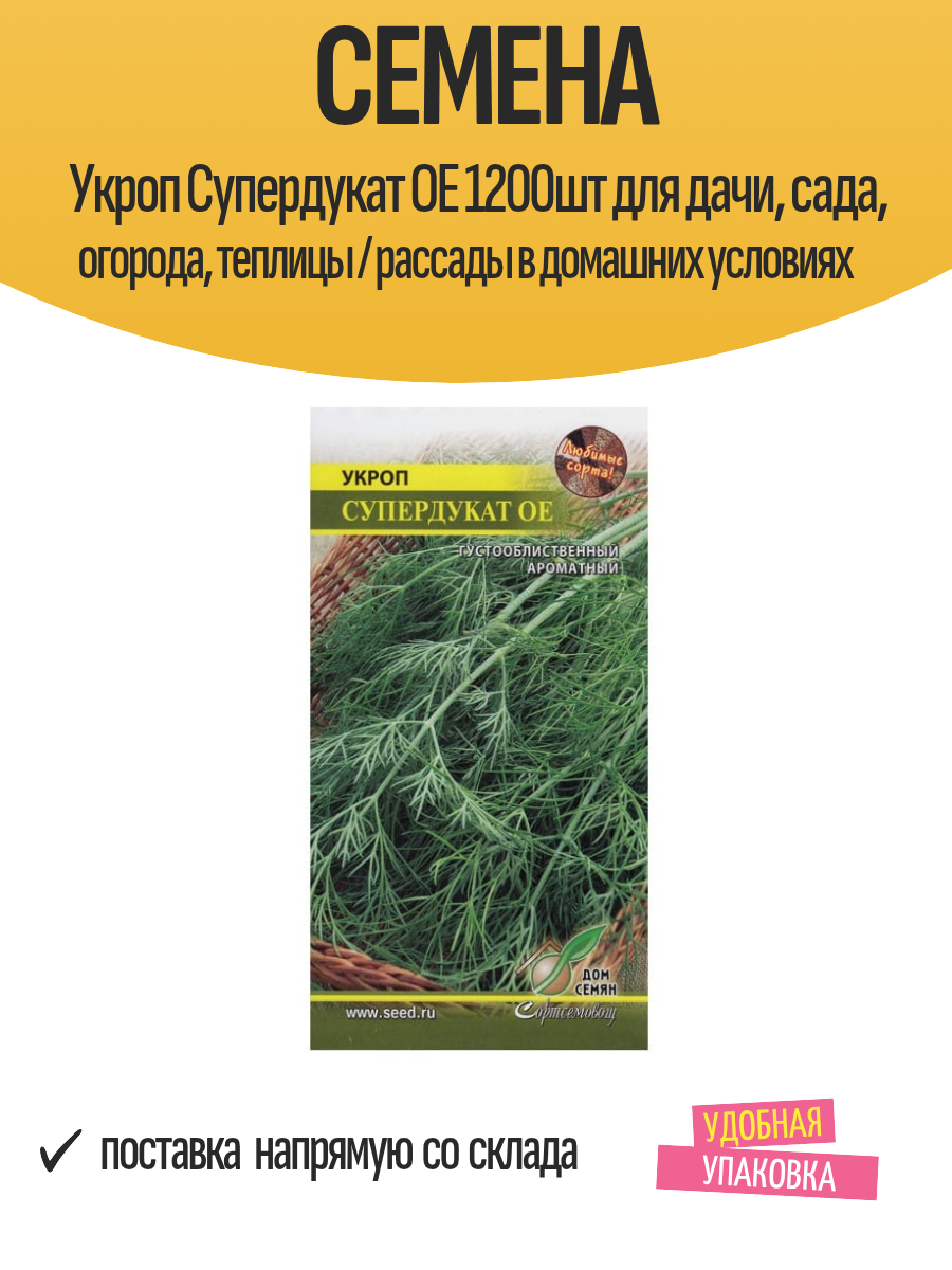 Семена Укроп Супердукат ОЕ 1200шт для дачи сада огорода теплицы / рассады в домашних условиях