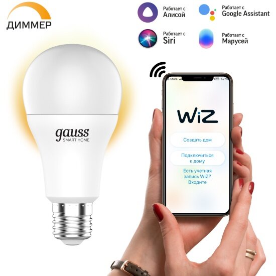 Лампа Светодиодная Gauss Smart Home DIM E27 A60 8.5 Вт 2700К 1/10/40