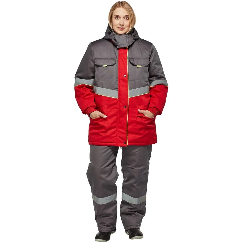 Костюм рабочий КНР зимний женский цвет серый красный размер 44-46 рост 158-164 серия З (з43-КПК жен сер/крас)