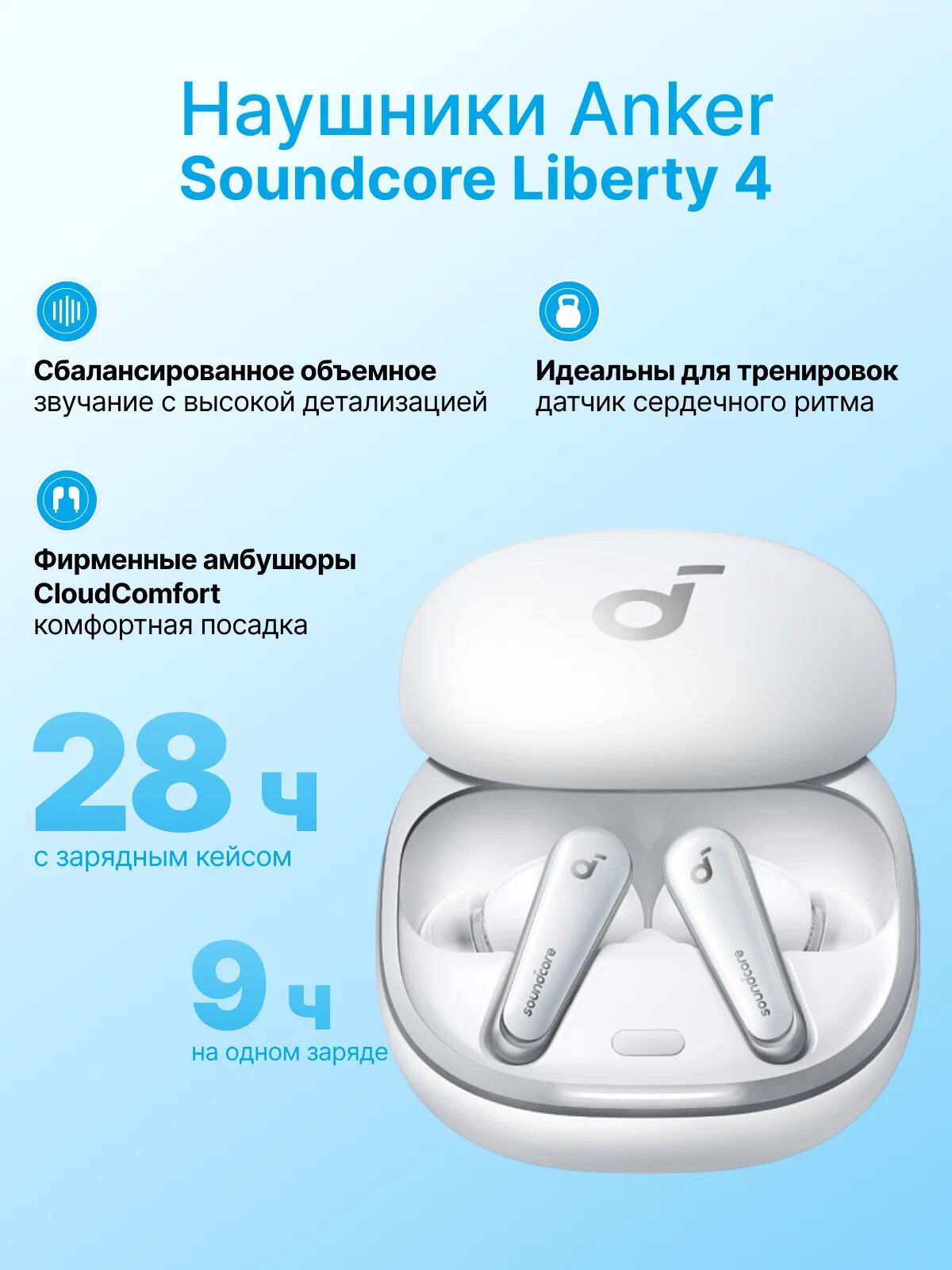 Беспроводные наушники Anker True Wireless Soundcore Liberty 4 White белые