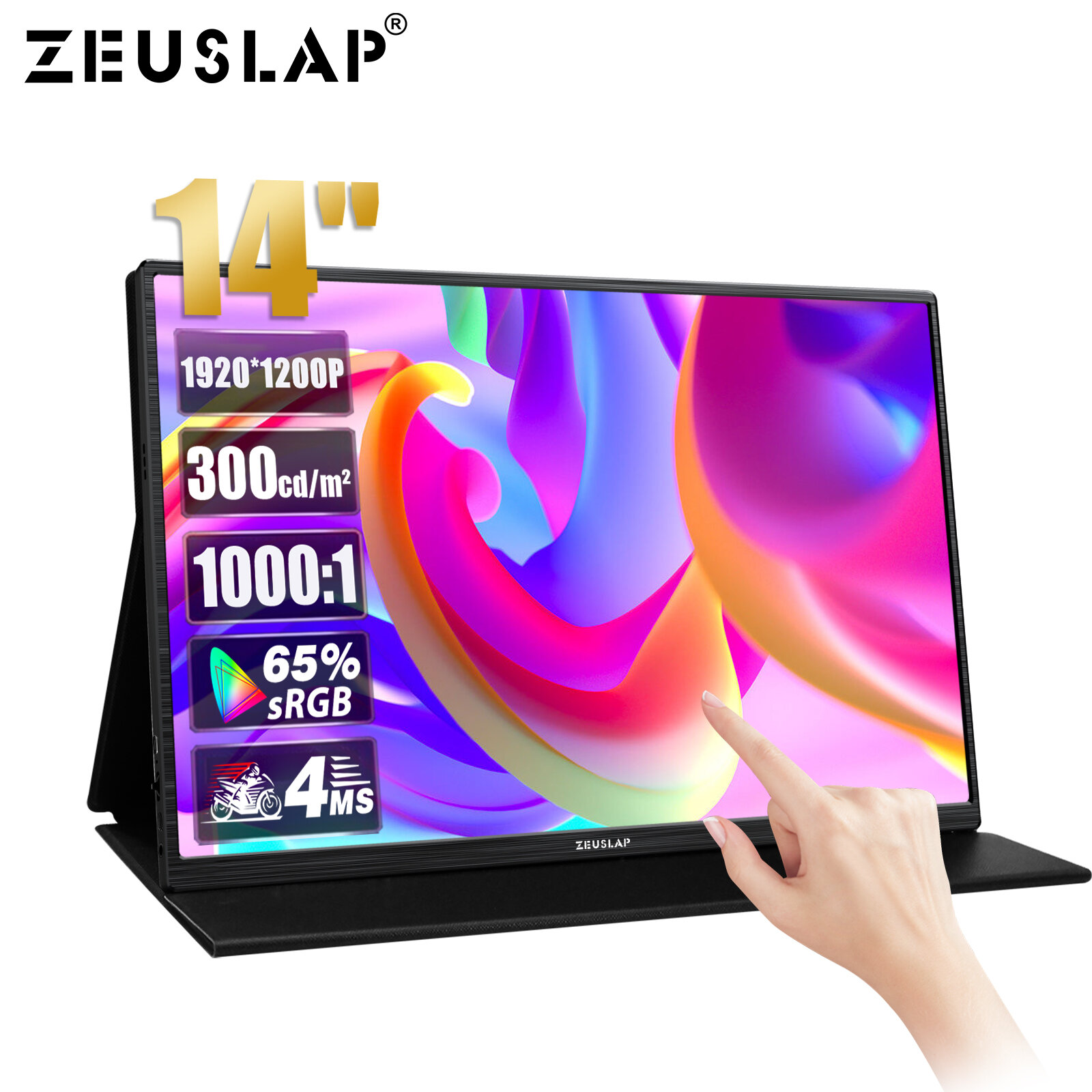 ZEUSLAP 14" 1920 * 1200 P 60 Гц сенсорный экран портативный монитор 65% SRGB 300CD / M дорожный ноутбук монитор для ноутбуков ПК XBOX Steam DeckPS5 Switch
