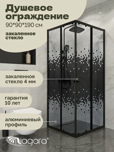 Изображение товара Душевой уголок Niagara Eco NG-1009-14QBLACK (90х90x190 см)