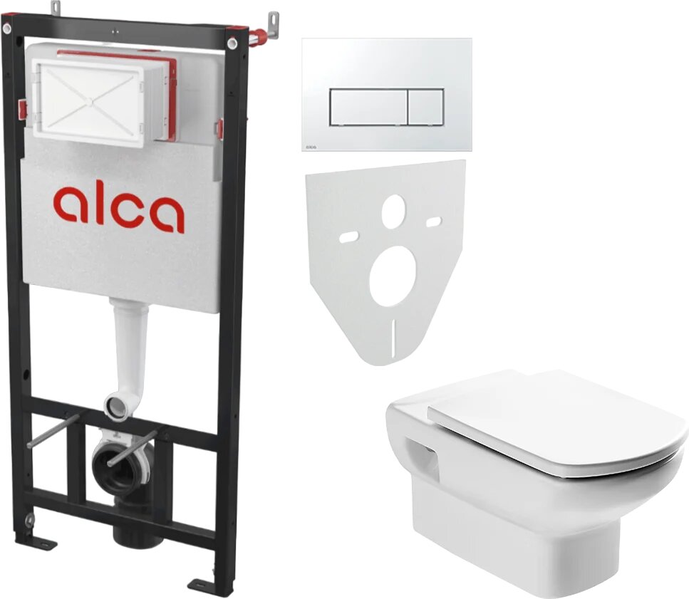 Комплект 3 в 1 Унитаз подвесной Roca Dama senso 346517000 / Сиденье Dama Senso ZRU9000041 c микролифтом петли хром / Инсталляция с кнопкой AlcaPlast AM101/1120-4:1 RU M571-0001 цвет хром глянец