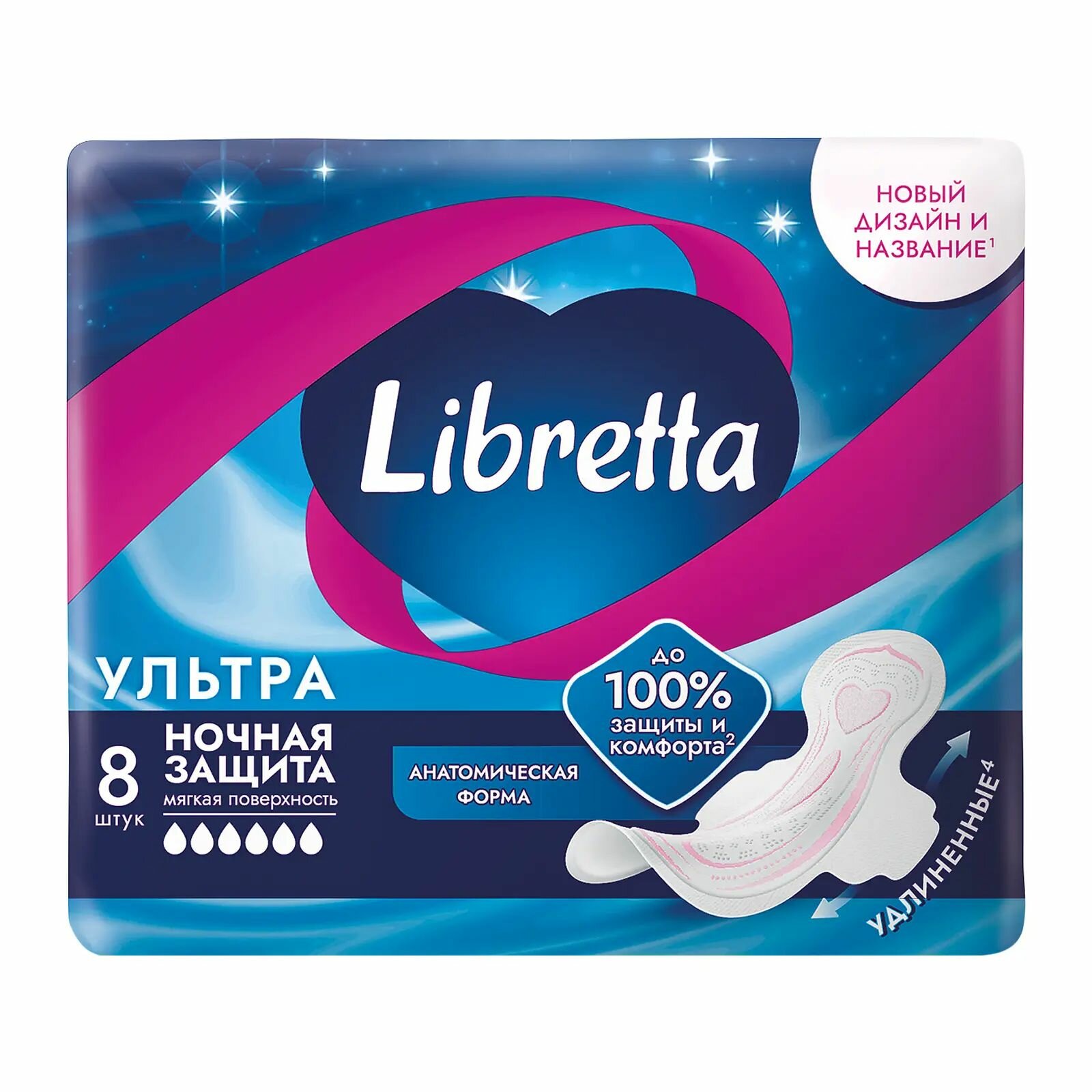 Прокладки женские Libretta Ультра, ночные, мягкая поверхность, 8 шт