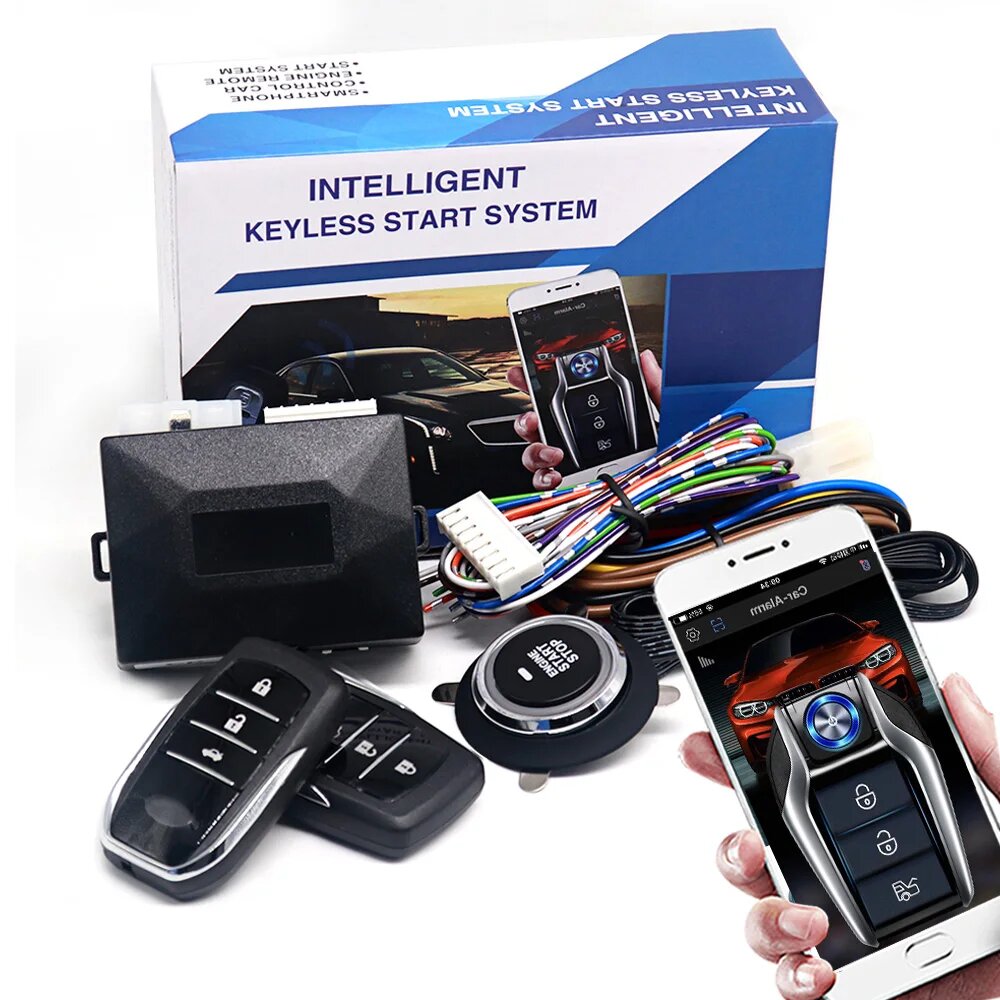 Универсальная Сигнализация на авто через приложение для управления Сигнализация с автопуск Система зажигания вход без ключа комплект дистанционного запуска автомобиля старт стоп кнопку система запуска одной кнопкой K5-9100DX(K1D)