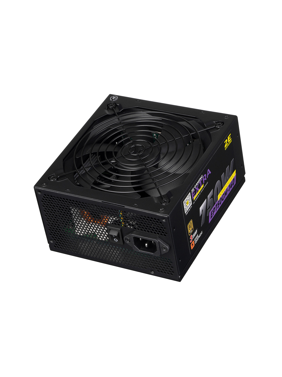 Блок питания 2E Gaming Extra Power, ATX, 750Вт, 1 вентилятор 140 мм, модульный, защита, 80+ Gold, чёрный, 2E-EP750GM-140