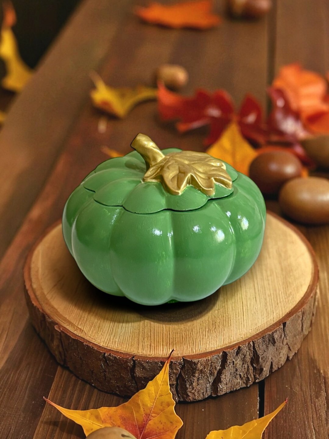 Декоративная шкатулка Тыква, 10*10*7 см - Лесной зеленый