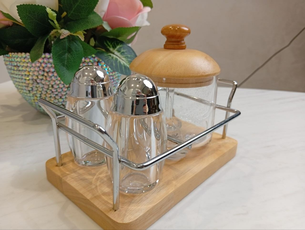 Набор для хранения сахара и специй с подставкой и ложкой, прозрачный