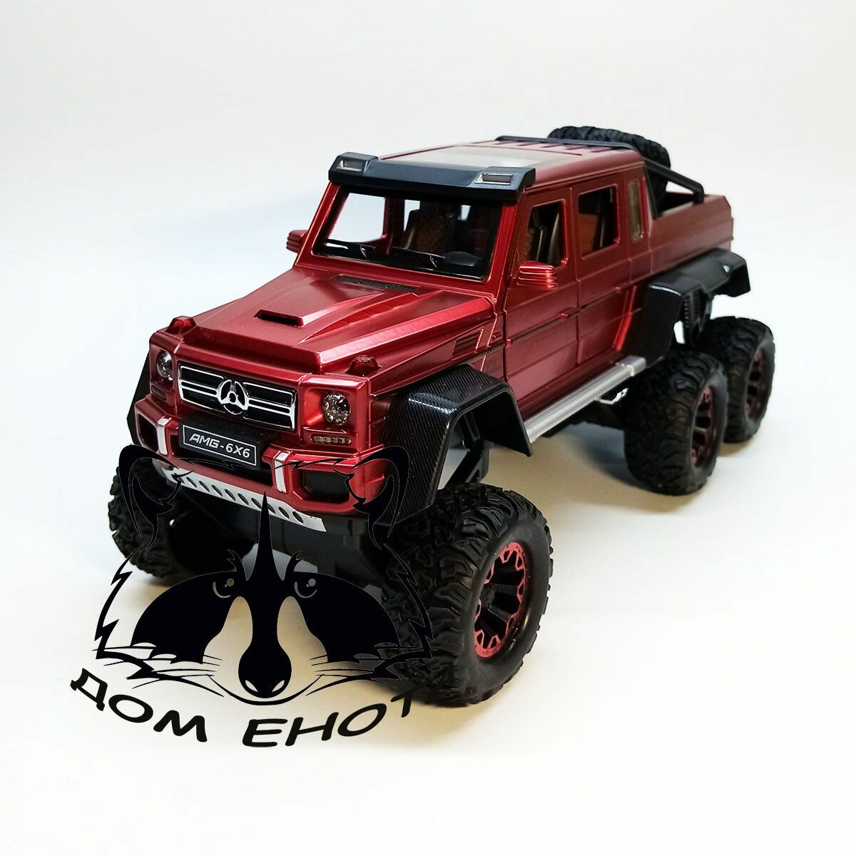 Машинка Мерседес Гелик AMG 6 колес. Модель автомобиля Mercedes Gelendwagen G63 6X6 Offroad красный 24см. Инерционная игрушка машина 1:24 HLDZ