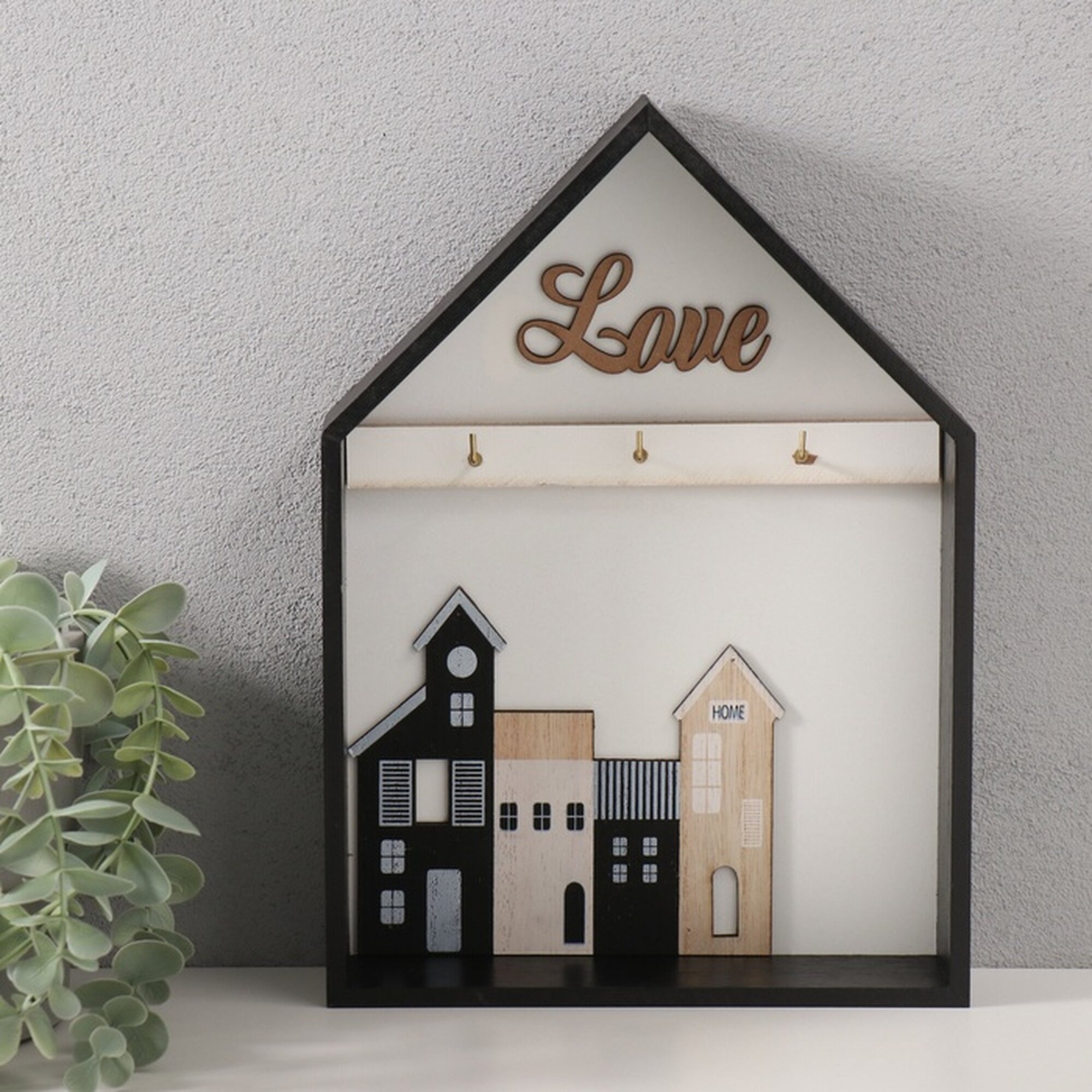 Настенные крючки декоративные «Домики в домике» дерево 5×20×28 см