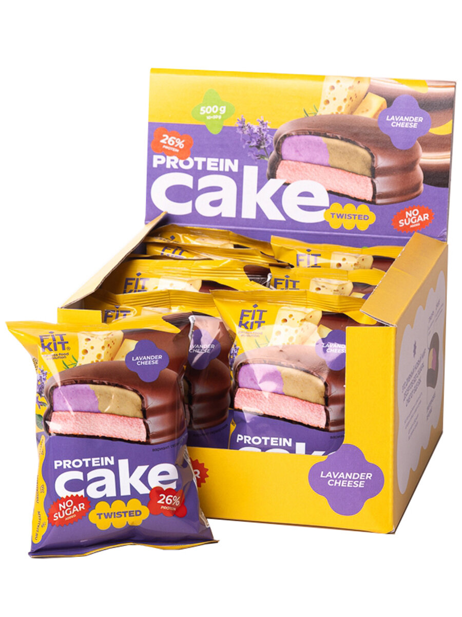 Протеиновое пирожное печенье без сахара FIT KIT Twisted Protein Cake - 10х50 г лаванда-сыр