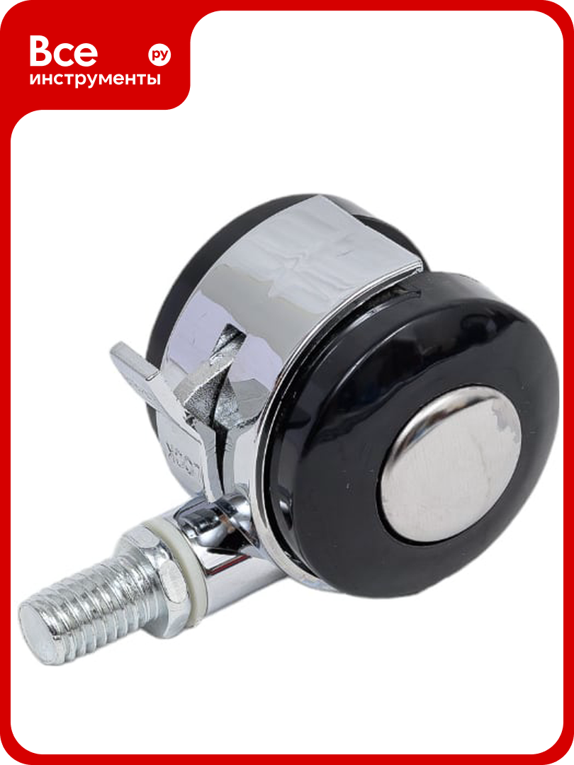 Мебельное колесо Tech-Krep поворотное пластик хром резьба М8 D40 с тормозом - пакет 152335