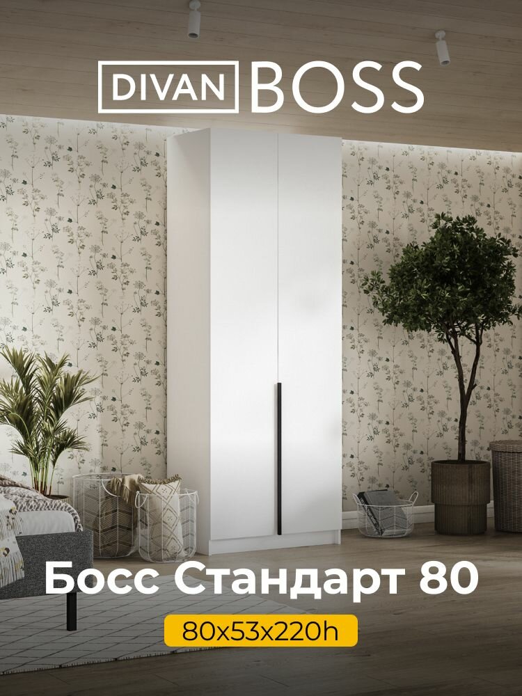 Шкаф распашной, BOSS STANDART, 80х53х220 см, 2х дверный с ящиками, белый