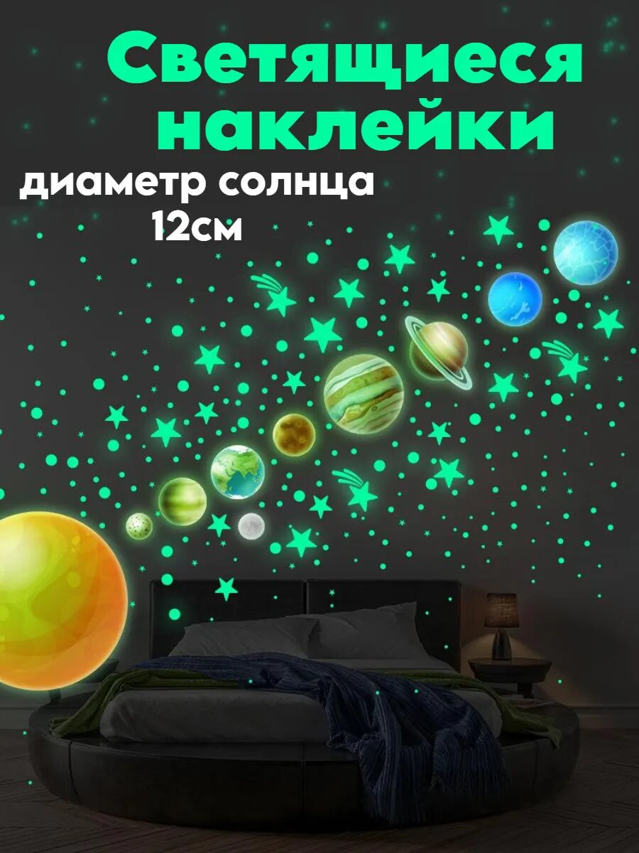 Наклейки светящиеся в темноте Солнечная система, звездное небо