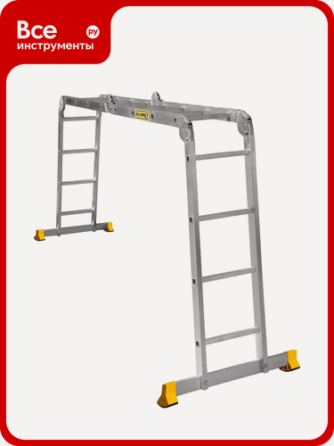 Изображение товара Лестница Алюмет шарнирная алюминиевая 4х4 ступеней серии Т4 Т444 усиленной конструкции, трансформер для тяжелых нагрузок