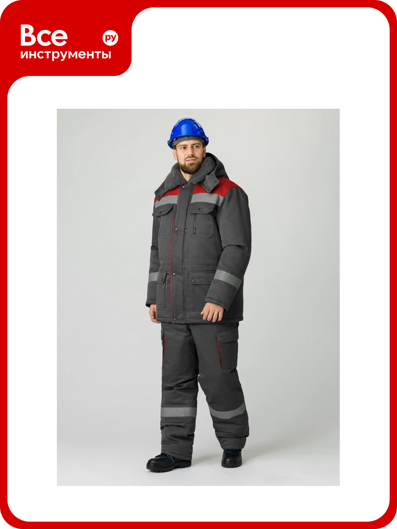Костюм зимний факел Титан-Ультра IMP ткань Смесовая 240 г/кв. м п/к темн. серый/красный размер 52-54 рост 170-176 87490375.011