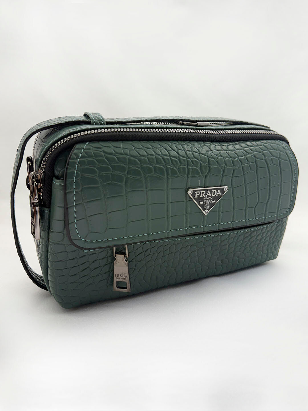 Сумка барсетка , фактура под рептилию, гладкая, золотистый — фото 1