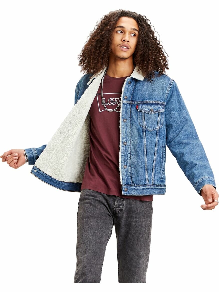 Куртка джинсовая Levi's Men TYPE 3 SHERPA TRUCKER, размер S, синий/белый