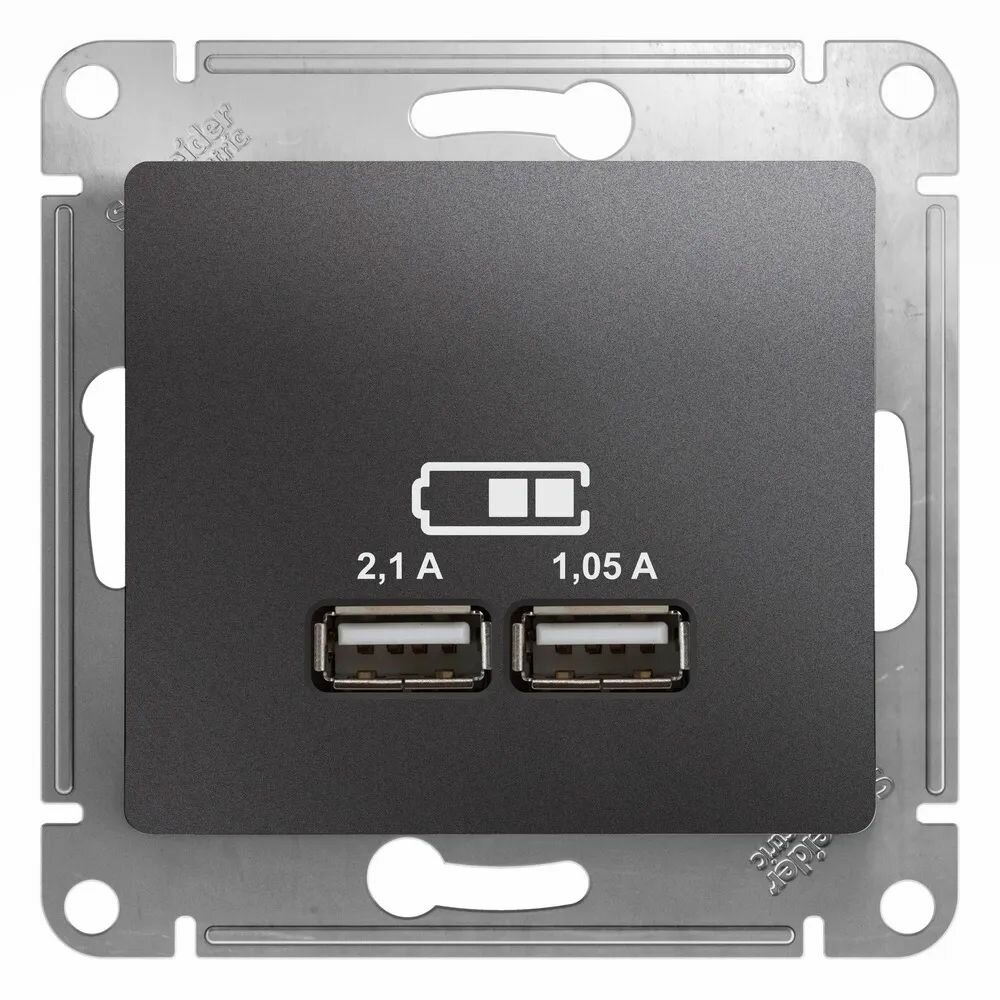 Розетка С/У USB (A+A) 2.1А 2х1.05А (мех. с накл.) графит GLOSSA