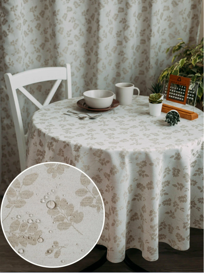 Скатерть столовая с грязе- и водоотталкивающей пропиткой из льна 145*145 см растительный узор