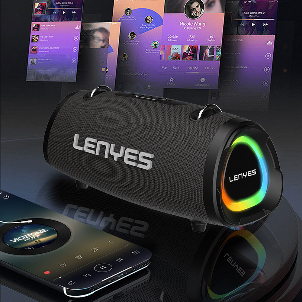 Портативная колонка LENYES Color Stones S872, 21-50Вт, Bluetooth, световые эффекты, черная