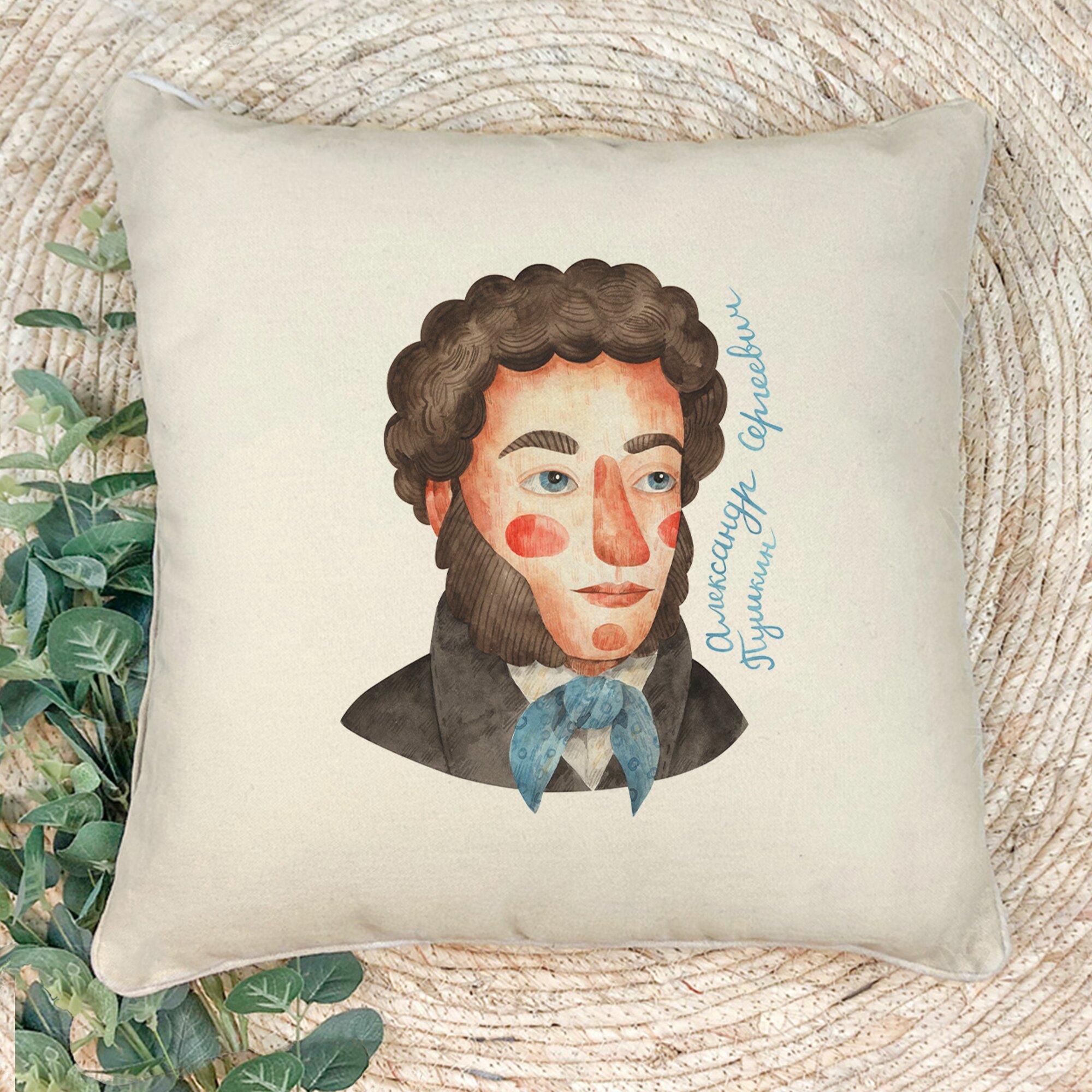 Наволочка для декоративной подушки Gerasim "Александр Пушкин", 41х41 см, эко-ткань хлопок/полиэфир
