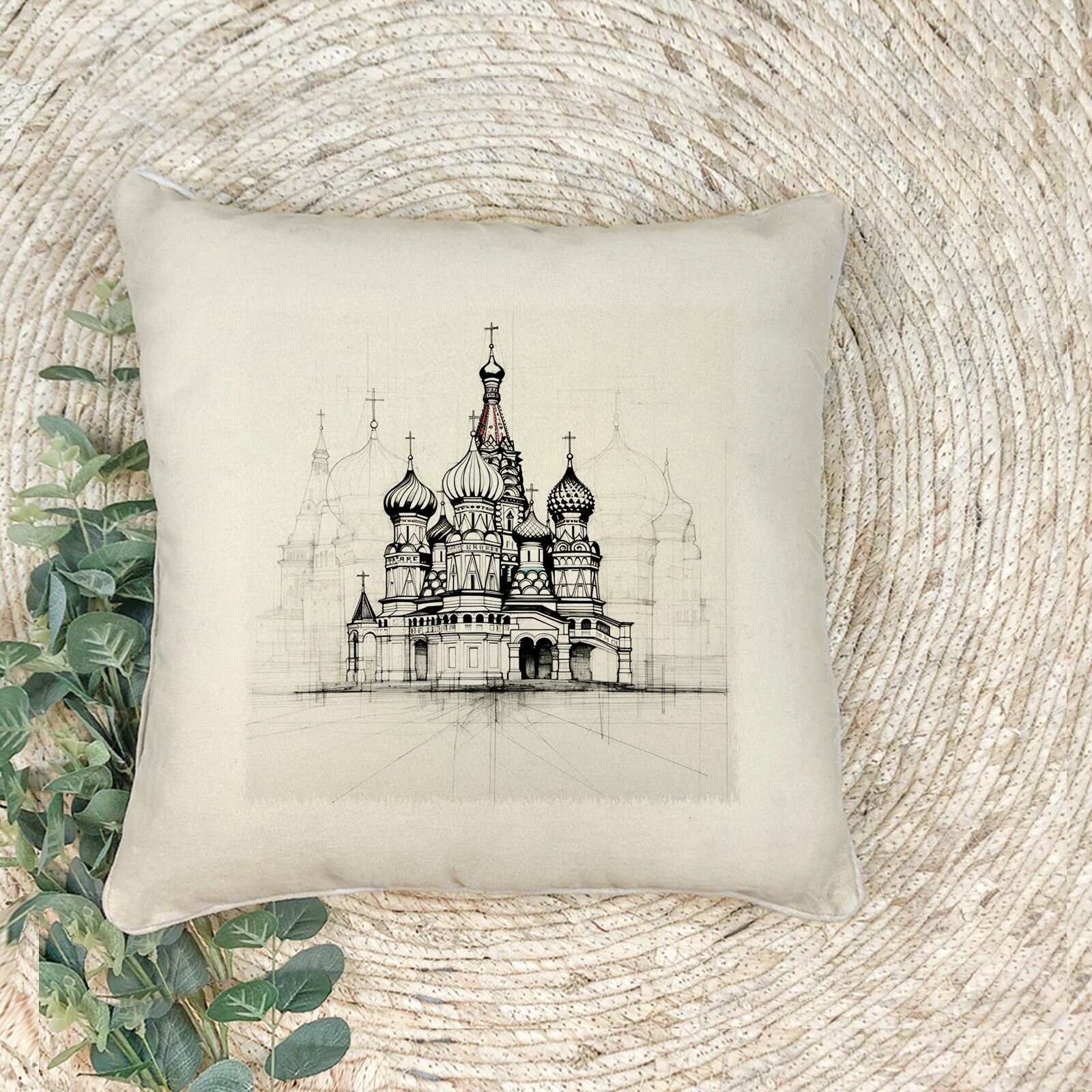 Наволочка для декоративной подушки "Собор Василия Блаженного", 41*41 см, эко-ткань хлопок/полиэфир, 1 шт.