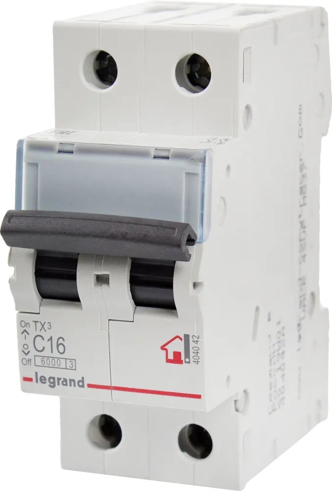 Выключатель автоматический двухполюсный 16А В DX 6кА 003312 Legrand/Daccord