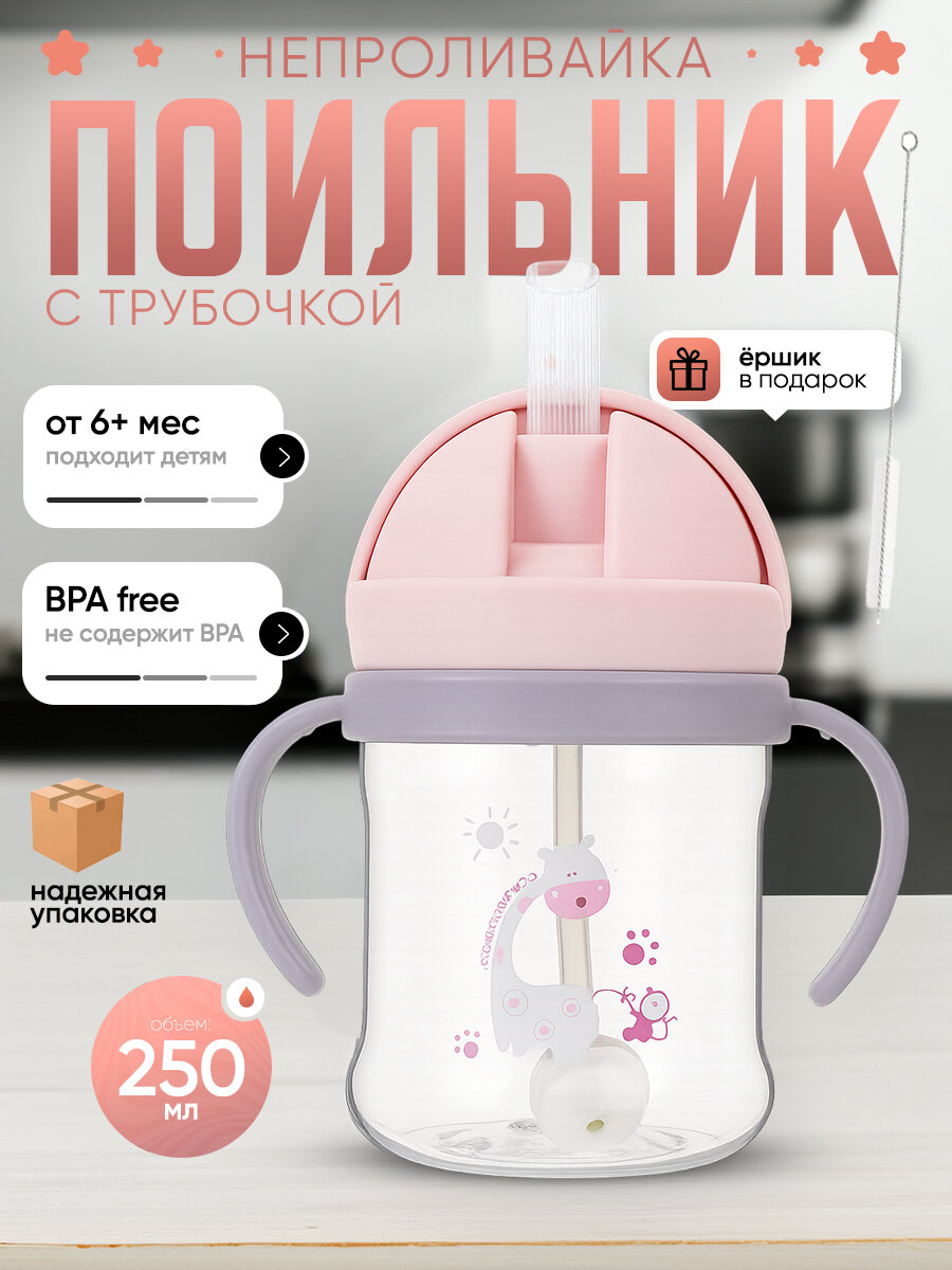 IBRICO/Бутылочка для кормления, поильник непроливайка с трубочкой, поильник детский, детская бутылочка 250 мл