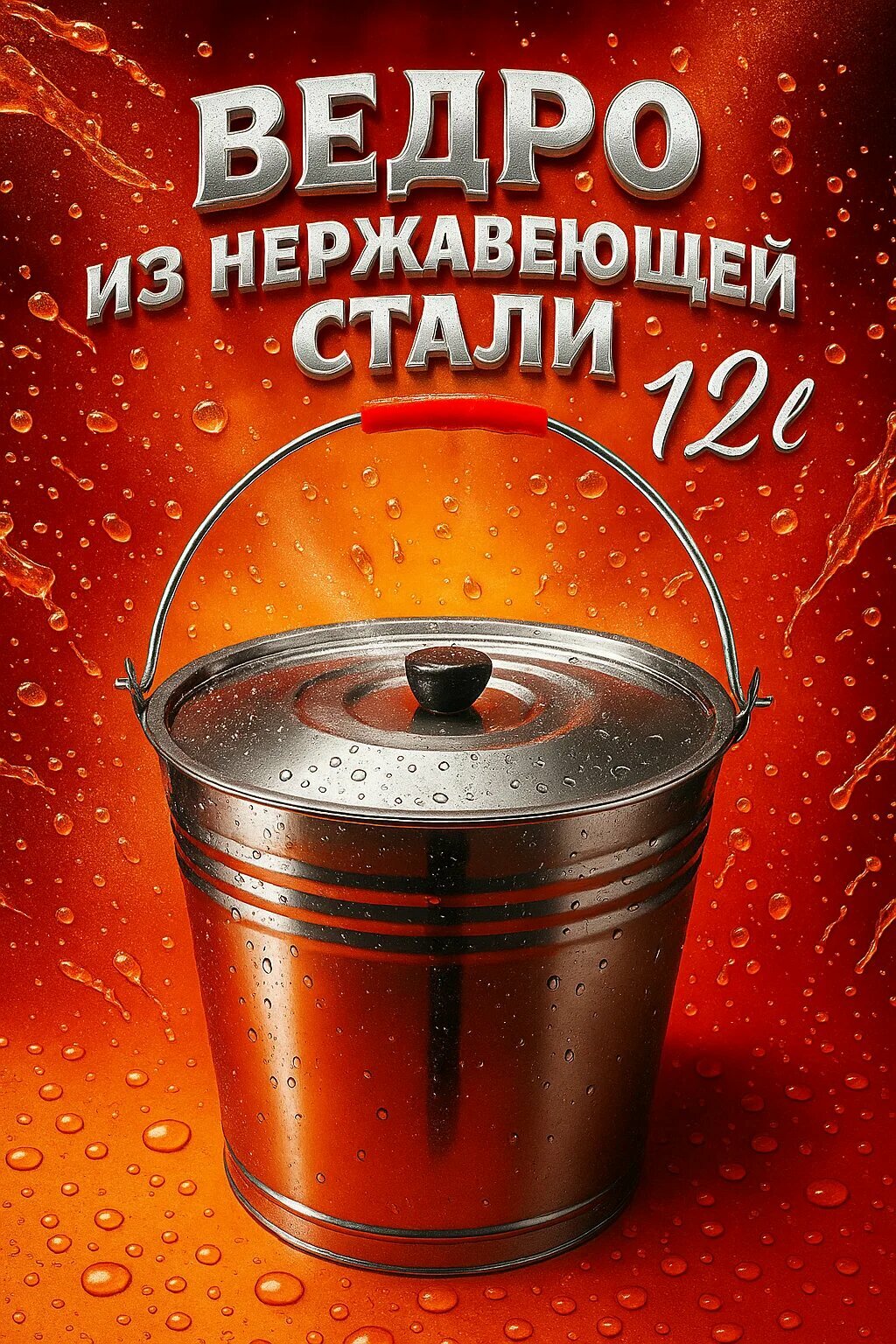 Ведро с крышкой из нержавеющей стали 12 л d=32 см AISI 201