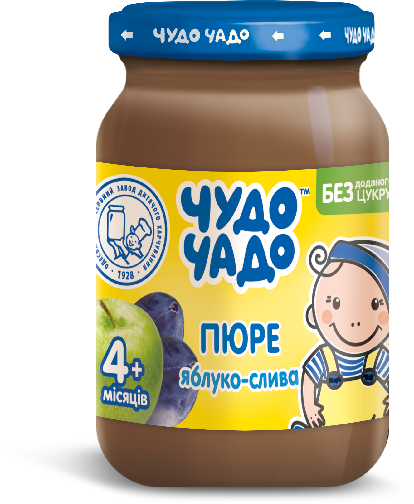 Фруктовое пюре «Чудо-Чадо» яблочно-сливовое без сахара, для детей с 4 месяцев, 170 г