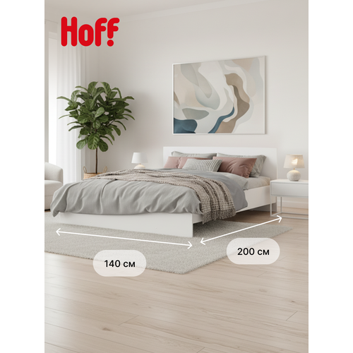 Кровать двуспальная Hoff Капри 140х200 см, основание в комплекте, цвет белый текстурный