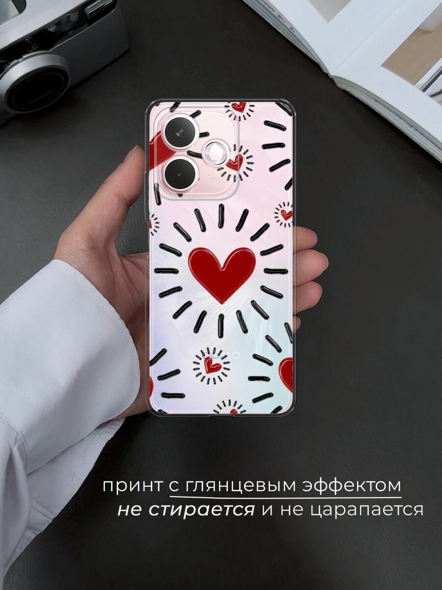 Чехол на Oppo A5 Pro / Оппо А5 Про с принтом "Бордовые сердца паттерн" — фото 1