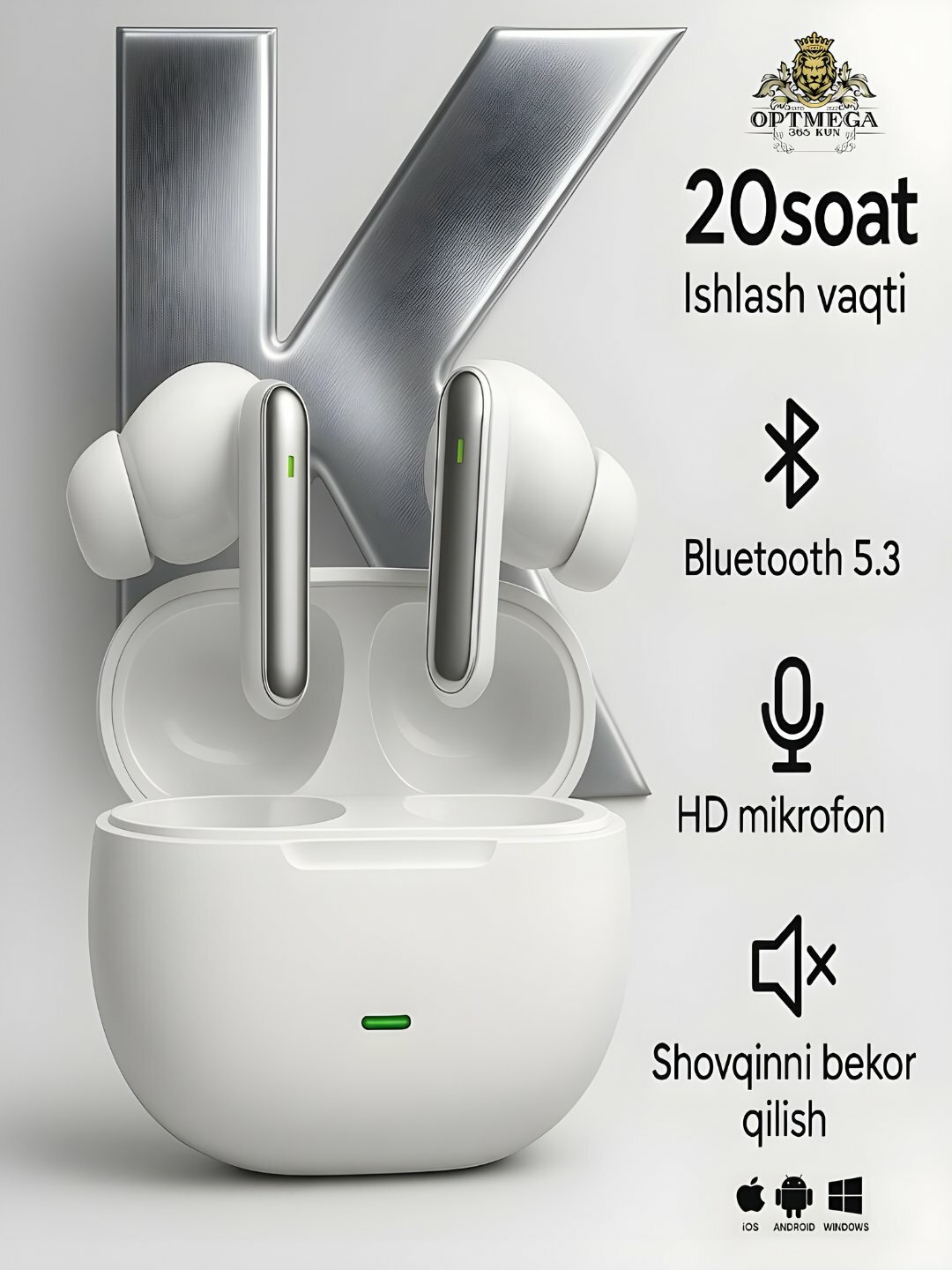 Наушники беспроводные, сенсорные с bluetooth для iPhone и Android. XK01 - Белый