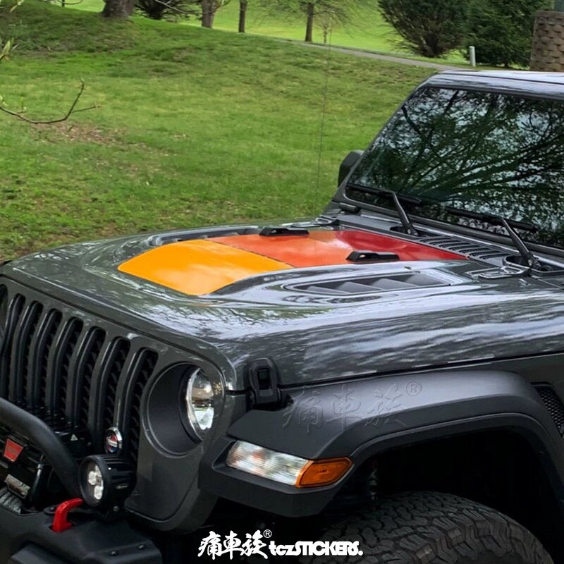 Серия Gladiator Передняя наклейка для Jeep Wrangler, BJ40 и Tank 300 — красный, оранжевый, желтый узор