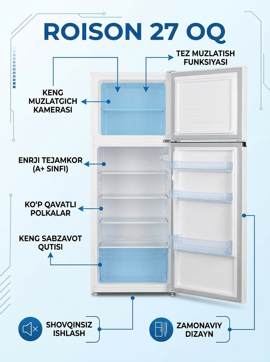 Холодильник двухкамерный Roison DF2-27, c морозильной камерой — фото 1