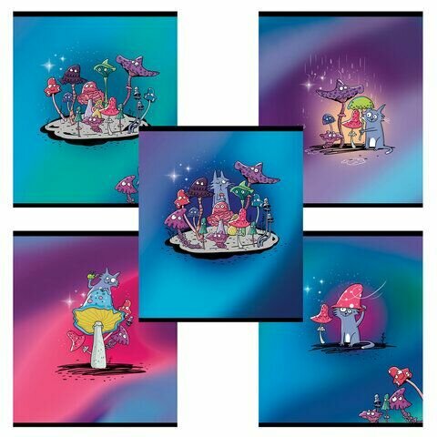 20 шт. Тетрадь А5 48 л. Пзбм, скоба, клетка, Soft Touch, брайль 3D, "Поганки" (микс в спайке), 23836