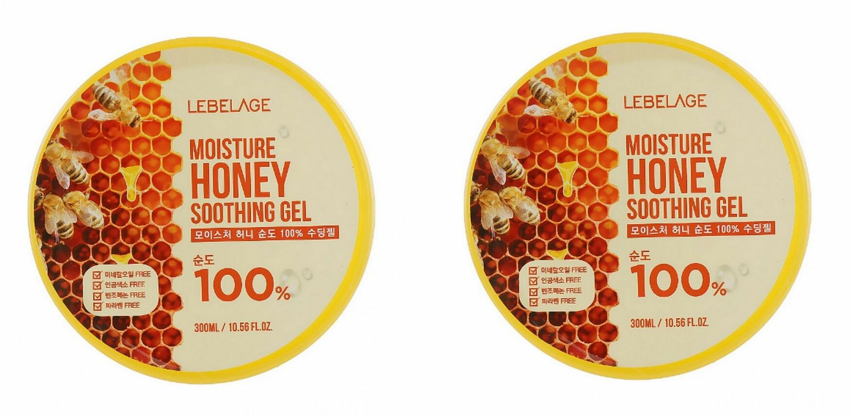 Lebelage гель увлажняющий с медом Moisture Honey 100% Soothing Gel, 300 мл - 2 штуки