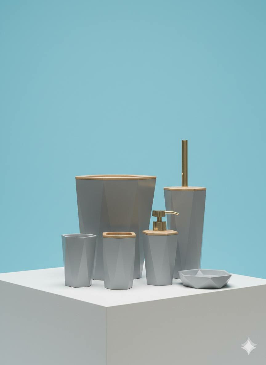 Набор для ванной комнаты 6 в 1 – Черный мат и натуральный бамбук