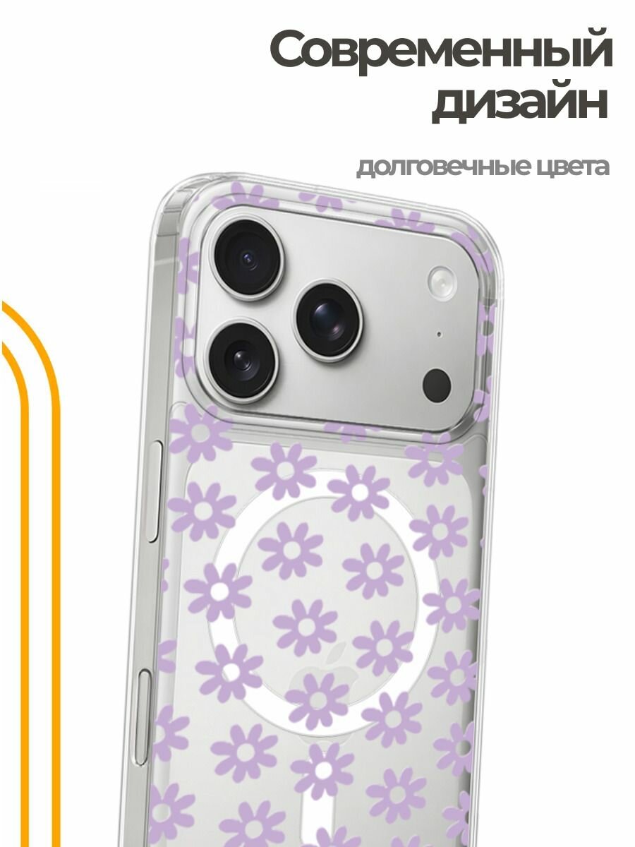 Чехол на Apple iPhone 17 Pro Max (Айфон 17 Про Макс) MagSafe с магнитом и принтом Розовый цветочный узор — фото 1