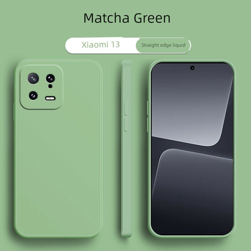Xiaomi 13 Прямой край жидкая силиконовая антиударная полная защита ультратонкий чехол с защитным стеклом - Матча зеленый
