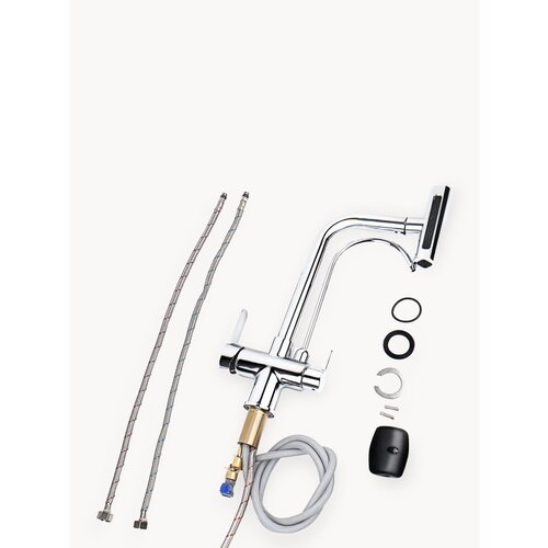 Смеситель на кухню, смеситель для кухни с гибким изливом, 2 в 1,360mm, Черный хром